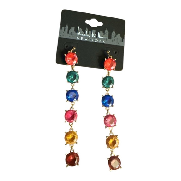 Nicole Miller New York Multicolor Crystal Drop Earrings - Picture 1 of 4